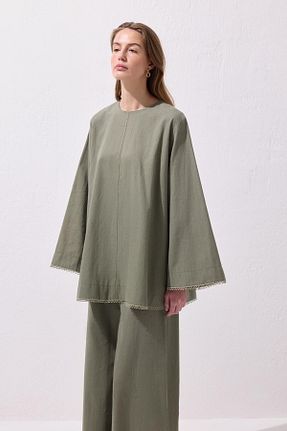 ست بالاتنه و پائین تنه خاکی زنانه مخلوط کتان KADRİYE BAŞTÜRK - کد 931731010