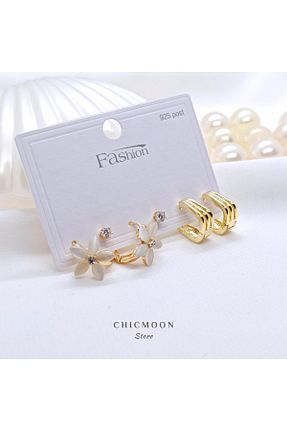 گوشواره جواهر طلائی زیرکن CHICMOON STORE - کد 928713173