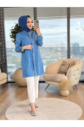 تونیک حجاب آبی زنانه جین ALANURMODA - کد 932497390