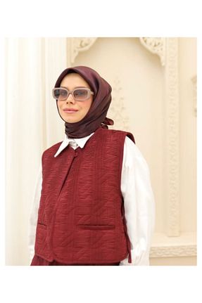 روسری زرشکی پلی استر SİLKHOMEE - کد 931796241