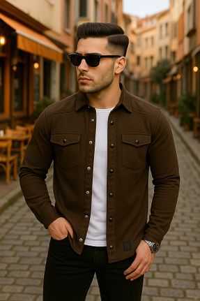 پیراهن قهوه ای مردانه یقه پولو Pobudo - کد 662025386