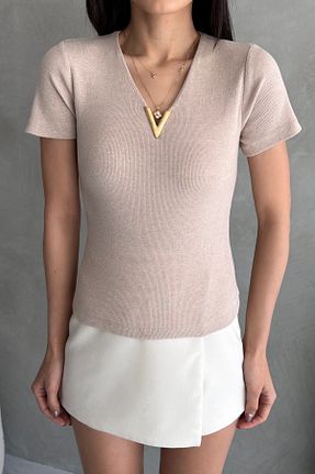 بلوز بژ زنانه ساده Chicup - کد 929661785