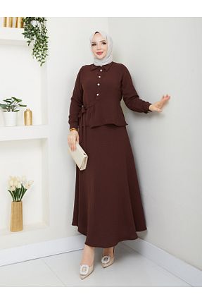 ست بالاتنه و پائین تنه حجاب قهوه ای زنانه Çan modapark.ist - کد 931809567
