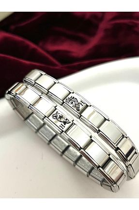 دستبند استیل (فولاد) طوسی زنانه استیل ضد زنگ Vamoria - کد 899639556