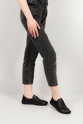 کفش اسنیکر مشکی زنانه چرم اصل GÖNDERİ(R) - کد 801873425
