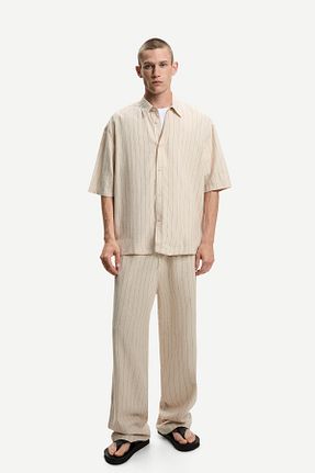 شلوار بژ مردانه کتان Bershka - کد 931802072