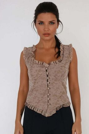 بلوز قهوه ای زنانه ساده FABB - کد 931807151