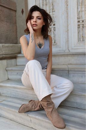 تیشرت طوسی زنانه رگولار MLSS FASHİON - کد 932620930