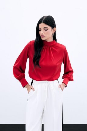 بلوز قرمز زنانه ساده Sateen - کد 931853897