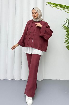 ست بالاتنه و پائین تنه زرشکی زنانه بافتنی Modaensarbutik - کد 931851316