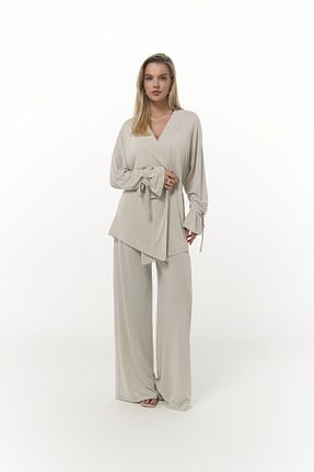 ست بالاتنه و پائین تنه بژ زنانه پلی استر MAİ COLLECTİON - کد 931854418