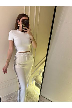 ست بالاتنه و پائین تنه سفید زنانه بافتنی Chamakh - کد 931852756