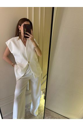 ست بالاتنه و پائین تنه سفید زنانه بافتنی Chamakh - کد 931852783