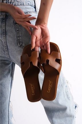 دمپائی قهوه ای زنانه چرم مصنوعی Capone Outfitters - کد 48015744