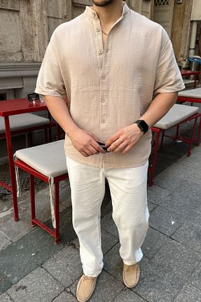 پیراهن بژ مردانه اورسایز Livio Ferri - کد 931899085