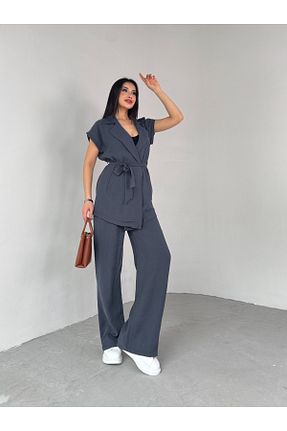 ست بالاتنه و پائین تنه طوسی زنانه بافتنی Cappmoda - کد 931908552