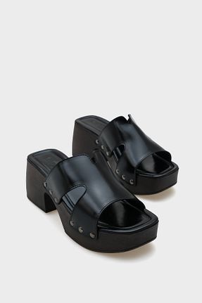 دمپائی مشکی زنانه چرم مصنوعی Capone Outfitters - کد 904059010