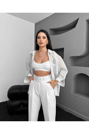 شلوار پارچه ای سفید زنانه فاق بلند AsiaLife - کد 931963772