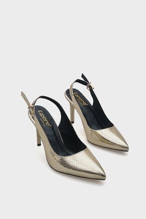کفش پاشنه بلند کلاسیک طلائی زنانه چرم مصنوعی Capone Outfitters - کد 771610037