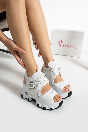 صندل سفید زنانه پاشنه پر MODA - کد 707348362