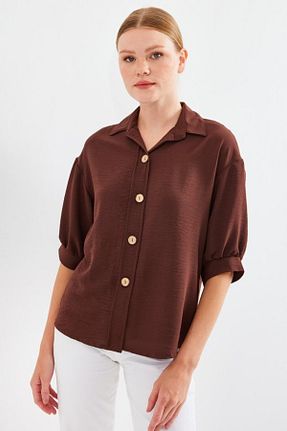 پیراهن قهوه ای زنانه اورسایز Şair - کد 932030971