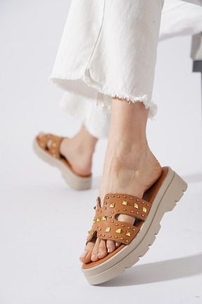 دمپائی خانگی قهوه ای زنانه چرم مصنوعی Moda Pie - کد 932032302