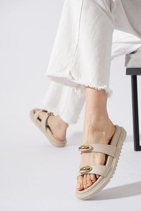 دمپائی خانگی بژ زنانه چرم مصنوعی Moda Pie - کد 932032287