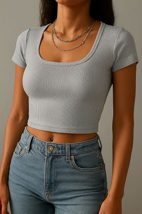 بلوز طوسی زنانه ساده ÖZ PAMUK - کد 932092776