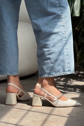کفش پاشنه بلند کلاسیک سفید زنانه پارچه ای NİŞANTAŞI SHOES - کد 930973771