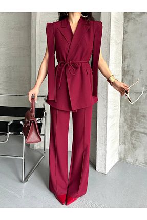 ست بالاتنه و پائین تنه زرشکی زنانه بافتنی Zoe Zoe - کد 928134211