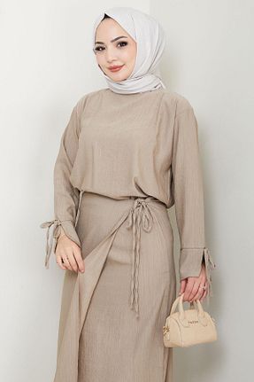 ست بالاتنه و پائین تنه حجاب بژ زنانه رگولار hafsamina - کد 932101599