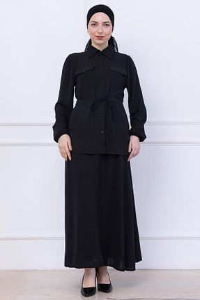 ست بالاتنه و پائین تنه حجاب مشکی زنانه رگولار hafsamina - کد 932101828