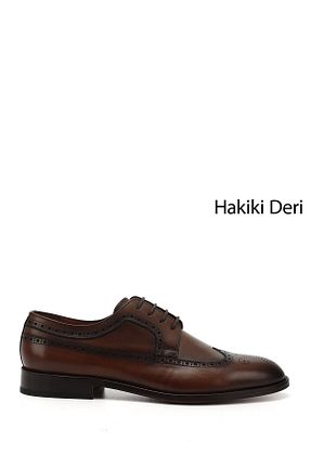کفش کلاسیک قهوه ای مردانه چرم خالص GÖNDERİ(R) - کد 932109970