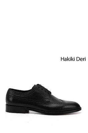 کفش کلاسیک مشکی مردانه چرم خالص GÖNDERİ(R) - کد 932109951