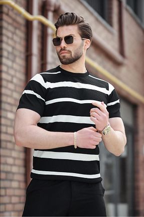 تیشرت مشکی مردانه رگولار Madmext - کد 932163803