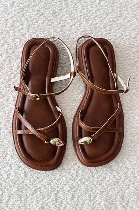 صندل قهوه ای زنانه پاشنه تخت Shoebutik - کد 932174640