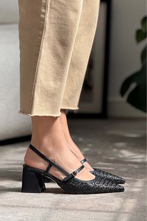 کفش پاشنه بلند کلاسیک مشکی زنانه پارچه ای NİŞANTAŞI SHOES - کد 930973721