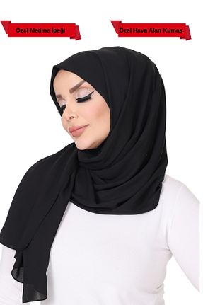 شال مشکی زنانه Medine İpeği Tuğralı Tesettür - کد 932345064
