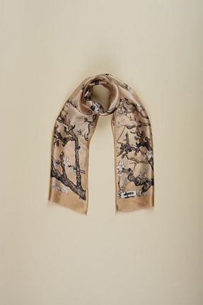 دستمال گردن بژ زنانه ابریشم silqoora - کد 932338738