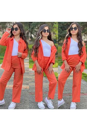 ست بالاتنه و پائین تنه نارنجی بچه گانه کتان zeynoshkids - کد 932937933