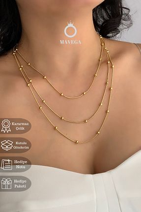 گردنبند استیل ( فولاد ) زرد زنانه استیل ضد زنگ MAVEGA - کد 932399281