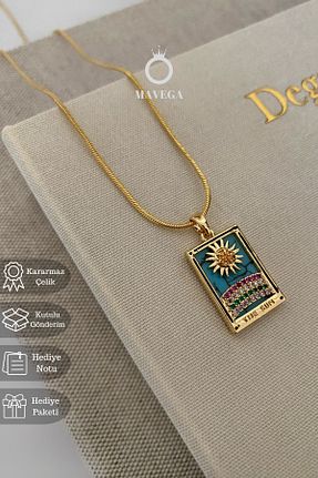 گردنبند استیل ( فولاد ) زرد زنانه استیل ضد زنگ MAVEGA - کد 932402307