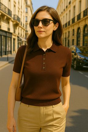 تیشرت قهوه ای زنانه Fitted Merry Rise - کد 932994970