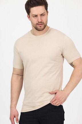 تیشرت بژ مردانه اسلیم فیت DAMGA JEANS - کد 932476227