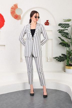 کت و شلوار خاکی زنانه یقه کتی Fosiya - کد 953781521