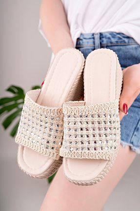 دمپائی بژ زنانه پارچه ای TOLGSHOES - کد 932506142
