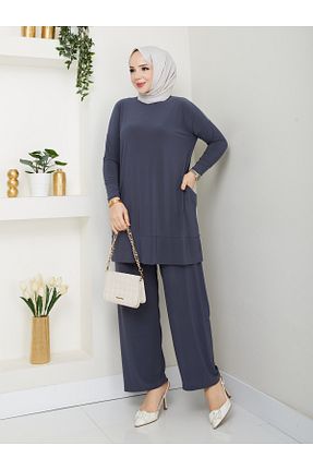 ست بالاتنه و پائین تنه حجاب طوسی زنانه اورسایز ECK MODA - کد 928939899