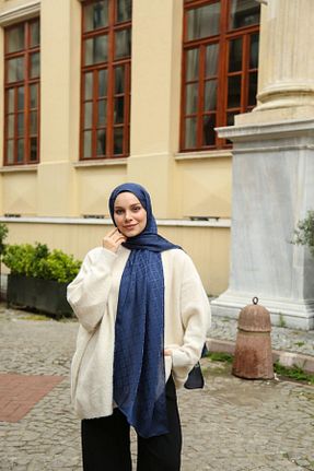 شال آبی زنانه پلی ساتن Hint İpek - کد 932579168