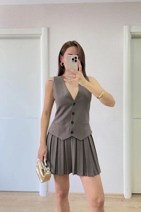 ست بالاتنه و پائین تنه طوسی زنانه کتان İndigo Park - کد 932583929