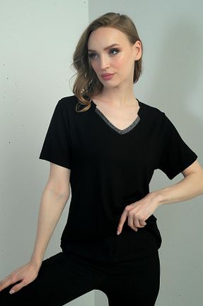 بلوز مشکی زنانه رگولار By Saygı - کد 932601681